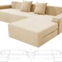 ZNSAYOTX Sectional Couch Covers, Stretch Jacquard Slipcovers with Elastic Bottom for L-Shape Sectional Sofa, 2 Pcs Pet Friendly Modular Sofa Protector (3 Seat Couch + 2 Seat Chaise, Light Beige)