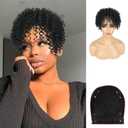 Matthia Curly Hair Topper Pieces for Women - Clip in Bangs Wiglets with Kinky Curly Synthetic Hair (Black)