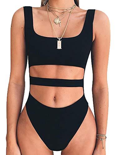 BEAGIMEG Women's Tank Top Cut Out Sleeveless Bodice Bodysuit Party Clubwear Black L