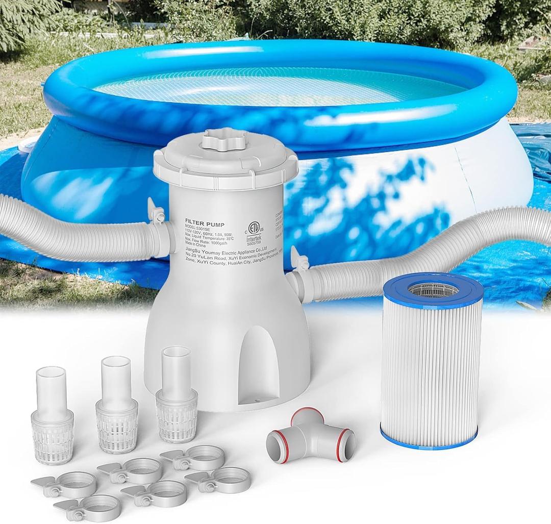 Above Ground Pool Filter Pump, 800 Gallons Flow Rate Pool Pumps Cartridge Pools Filters Pumps for High-Efficiency Water Clean & Debris Filtration, 800 GPH Swimming Pool Pumps Above Ground