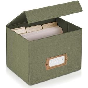 ZICOTO Beautiful Linen Recipe Box - Fits 4x6 inch Recipe Cards to Organize Up to 250 Recipes - Sturdy Card Holder and Great Gift for Any Kitchen - Cards Not Incl