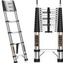 Telescoping Ladder 16.5 FT Stainless Steel Extension Ladder with 2 Detachable Hooks, Portable Multi-Purpose Collapsible Telescope Ladder for Home,RV,Outdoor Work, 330lbs Max Capacity
