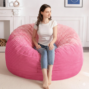 MAXYOYO Bean Bag Chair for Adults, Large 5 ft Bean Bag Chair with Foam Filling, Ultra Soft Fur Lazy Sofa for Living Room, Bedroom, Machine Washable Cover (Corduroy Pink)