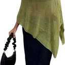 SHENHE Women's Sheer Poncho Shrug Top Lightweight Flowy Knit Sweater Poncho Pullover (Green)