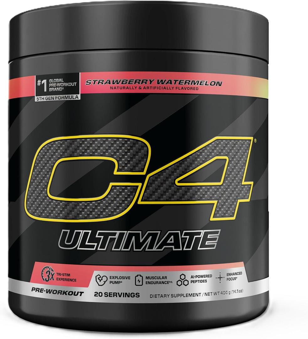 Cellucor C4 Ultimate Pre Workout Powder Strawberry Watermelon - Sugar Free Preworkout Energy Supplement for Men & Women - 300mg Caffeine + 3.2g Beta Alanine + 2 Patented Creatines - 20 Servings (11.99 Ounce (Pack of 1))