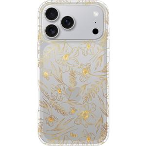 LONLI Hue for iPhone 17 Pro Case - Golden Floral Shockproof Phone Cover - [Shock-Absorbent Bumper] - Elegant, Unique and Aesthetic for Women and Girls, Gold Flower 