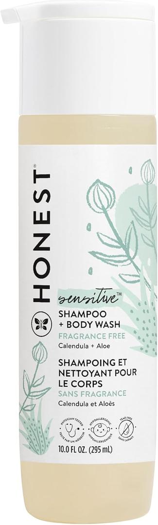 The Honest Company 2-in-1 Cleansing Shampoo and Body Wash for Sensitive Skin, Tear-Free, Hypoallergenic with Naturally Derived Ingredients, Fragrance-Free, 10 fl oz
