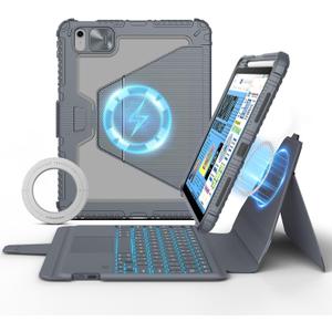 Nillkin for iPad 10th Generation Keyboard Magnetic Kickstand Magic Case with Wall Mount for iPad 11th A16 chip 10.9 inch 10th Detachable Backlit Keyboard,Trackpad (Light Grey)