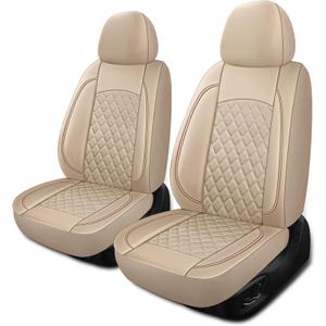 HChengkikz Leather Seat Covers, Breathable and Waterproof Napa Leather Car Seat Cover, Universal Interior for Cars, Sedans, SUVs, Vans, Trucks (Front Seat, Beige)