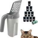 Cat Litter Scooper with Trash Container,Portable Litter Scoop Holder,Litter Scoop with Holder Provides 215 Garbage Bags,Scoop Litter Disposal System In One