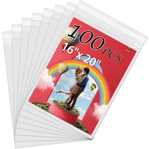 Acid-Free Picture Sleeves, 100 Pack Crystal Clear Storage Bags for 16x20 Art Prints, Pictures, Photos, Frame Mats (Bag Size: 16 1/2" x20 1/2")