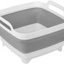 Dishpan for Washing Dishes, 2.4Gal/9L Wash Basin with Draining Plug Carry Handles, Collapsible Bucket for Cleaning, Portable Sink, Foldable Plastic Tub