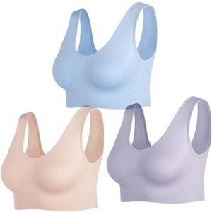 Women's Wireless Sleep Bras Unpadded Seamless Comfort Bras Throw-on Wirefree Bralettes 3 Pack M