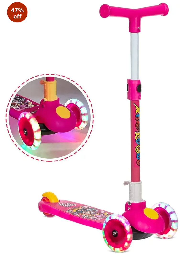 Kamsons Height Adjustable Foldable Scooter, Skate Scooter for Kids, Pink