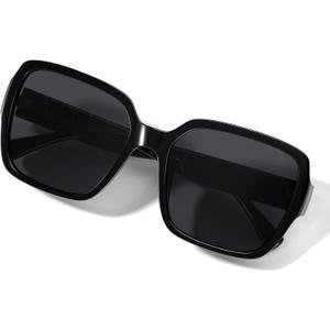 Womens Sunglasses Polarized Oversized Fashion Designer Square Classic Trendy Style (Black)