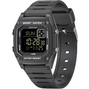 Beeasy Kids Watch for Ages 3-15 Boys Girls, 50M Waterproof Silicone Sports Watch with Alarm & Stopwatch - Durable LED Backlight Kids Digital Watch for School, Swimming, and Outdoor Play, Ideal Kids Gift (black)