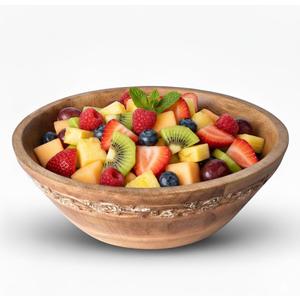 Mela Artisans Wooden Fruit Bowl  Whitewash Finish | Large 12 Mango Wood Serving Bowl with Felt Pads | Decorative bowl | Multipurpose Countertop Bowl for Breads | Salad | Fruit & More (12 Inch Diameter)