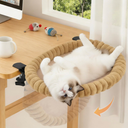 Pawow Large Cat Desk Bed, 90° Foldable SpaceSaving & Sturdy DualClamp, 2 Washable Covers(Faux Fur & Mesh), Metal Frame, Supports up to 40 Lbs, Pet Perch Desktop Hammock for Small to Large Cats