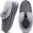 COFACE Women's Memory Foam House Slippers Arch Support Moccasin Winter Shoes Ladies Warm Fuzzy Faux Fur Collar With Indoor Outdoor Rubber Sole (10, Grey)