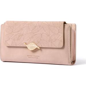 Women's Wallet Leather RFID Blocking Bifold Clutch Large Capacity Credit Card Holder with Coin Zipper Purse (A01 Pink)