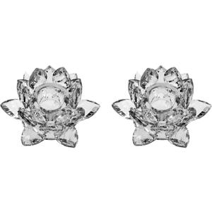 Amlong Crystal 3 inch Clear Lotus Candlesticks Holder, Set of 2