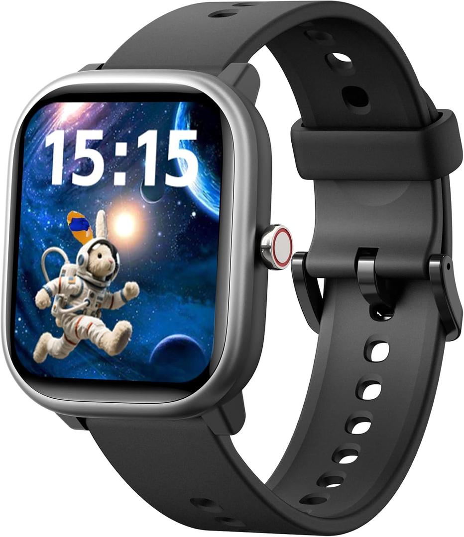 Kids Wach for Girls Boys 6-15 Year Old - Smart Watch for Kids 1.8" Fitness Tracker ,No Phone needed,Pedometer Sleep Monitor Heart Rate Waterproof,Puzzle Game for Girls Boys Teens Birthday Gift (Black)