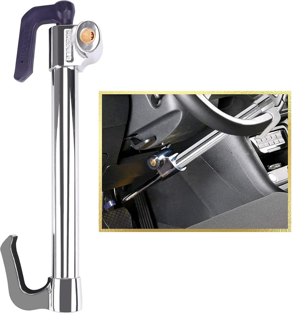Tevlaphee Universal Steering Wheel Brake Lock Anti-Theft Retractable Double Hook Extended Car Lock Clutch Pedal for Car Truck SUV Van Security with 3 Keys(Extended)