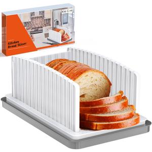 New Upgrade Bread Slicer for Homemade Bread, Bread Slicing Guide Adjustable Width, Foldable and Compact Cutting Guide with Crumb Tray, Suitability for Homemade Bread, Bagels, Cakes