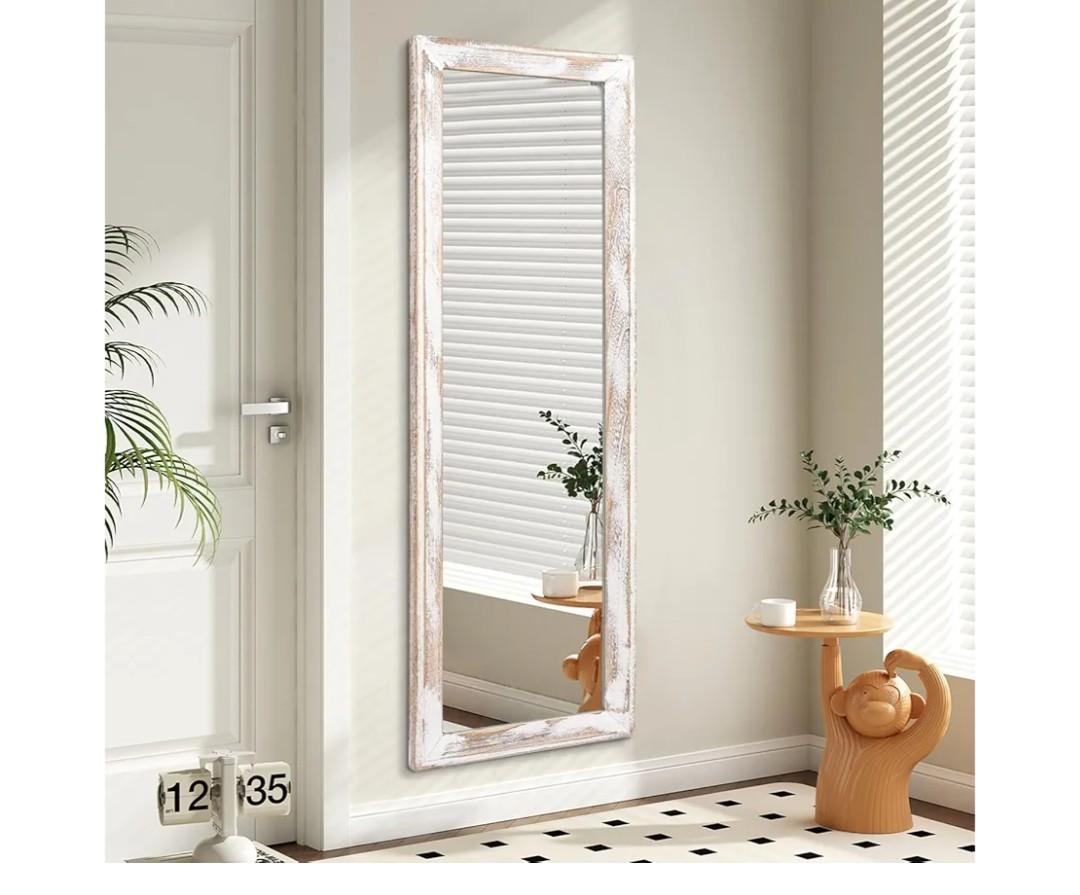 AAZZKANG Wall Mirror Full Length with Wood Frame 47"x16" Rustic Large Full Body Mirrors Decorative for Bedroom Living Room Bathroom Entryway Hanging Rectangular White