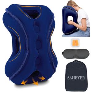 SAHEYER Inflatable Travel Pillows, New Upgrade Inflatable Airplane Pillow for Sleeping Rest Avoid Neck and Shoulder Pain, Inflatable Neck Pillow with Free Eye Mask and Earplugs (Blue) (25x20x9.5 inch)