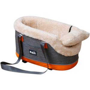 Pet Car Center Console Elevated Armrest Car Seat for Small Puppy, Dogs & Cats (Up to 10 lbs) Dark Gray Washable Plush Carrier with Safety Leash, Fits Front Vehicle Console Space (Dark Grey)