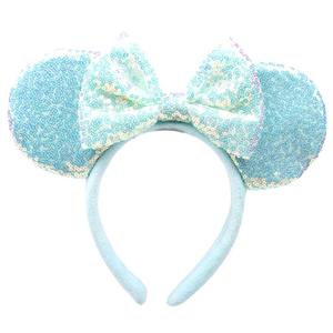 Blue Mouse Ears Headbands With Bow & Sequins, for Cartoon Princess Costume Cosplay Decoration, Glitter Party for Women & Adult; FG1L (Soft Flannel Unisex)