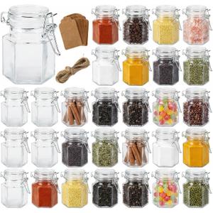 TOPZEA 30 Pack Hexagon Glass Jars with Airtight Lid, 3.5oz Clear Spice Jar, Herb Storage Containers Food jars for Pantry Organization, Honey, Jam, Party Favors & Crafts (Includes Labels & Hemp Rope)