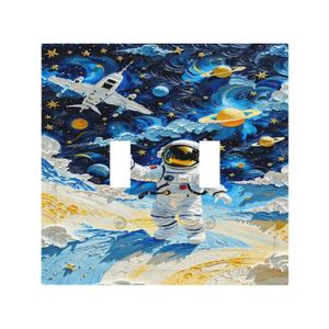 3 x Astronauts Spaceships Planets Stars Decorative Switch Plates 2 Gang Double Toggle Wall Plate Outlet Light Switch Cover Electrical Faceplate for Bedroom Bathroom Decor