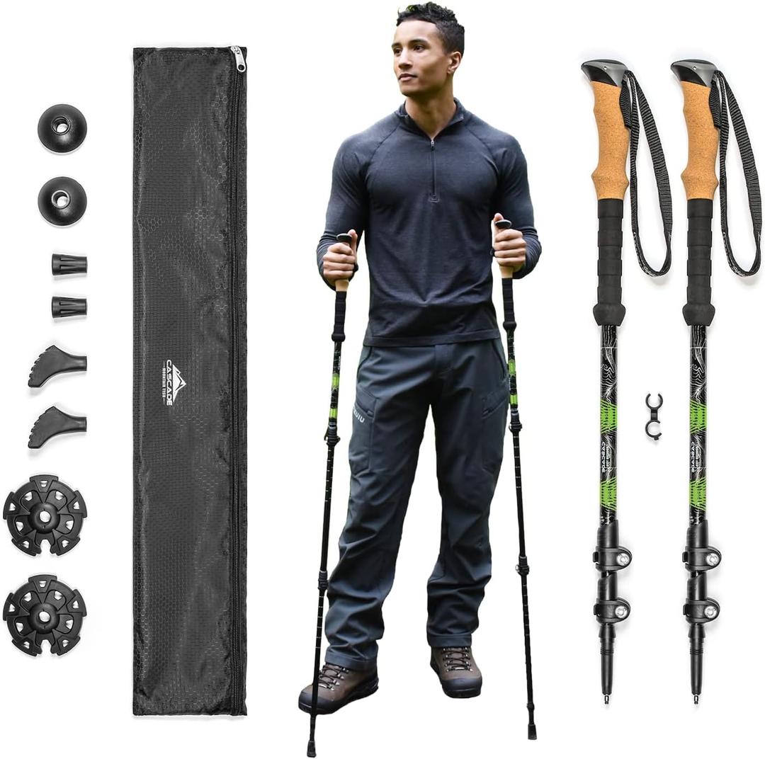 Cascade Mountain Tech Lightweight Aircraft-Grade Aluminum Trekking Poles with Extended Down Grip Plus Tip Kit (Green (Cork Grip))