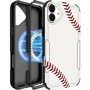 Heavy Duty for iPhone 17 Case - Compatible with MagSafe Shockproof Protective Rugged Magnetic Men Military Grade Shock Drop Proof Durable Strong Phone Cover Funda for Apple 17 Case, Baseball