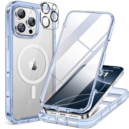 Miracase Magnetic for iPhone 16 Pro Case Full-Body Phone with Built-in Glass Screen Protector, [Compatible with MagSafe] Military Drop Proof 16 Pro Cover Bumper 6.3 inch, Clear Blue
