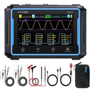 FNRSI 2C53P Plus Upgraded with Carrying CASE 3in1 Oscilloscope/Multimeter/DDS Signal Generator Tablet Touch Screen Portable Digital Automotive Oscilloscope 2 Channel 50MHz Bandwidth 250Ms/S Counts