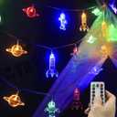 Children's Room LED String Lights with Remote 20 LED 11 FT 8 Modes Battery Operated Space String Lights with Rocket Spaceship Astronaut Pendants Holiday Party Lights for Kids Room Multicolor