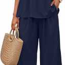 ZESICA Women's Summer 2 Piece Sets 2026 Spring Casual Strapless Tube Top Wide Leg Pants Ruffle Beach Vacation Outfits, Size S