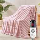 Electric Heated Blanket Throw 50"x60" Pink Ultra Soft Luxury Fluffy Faux Rabbit Fur Machine Washable 6 Heat Settings 4 Hours Auto Off Overheat Protection for Home Office Use
