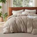 Bedsure 100% Washed Cotton Duvet Cover Queen Size - Frosted Almond Minimalist Cotton Duvet Cover Linen Like for All Seasons - GentleSoft Plain Simple Bedding, Frosted Almond, Queen, 90"x90"