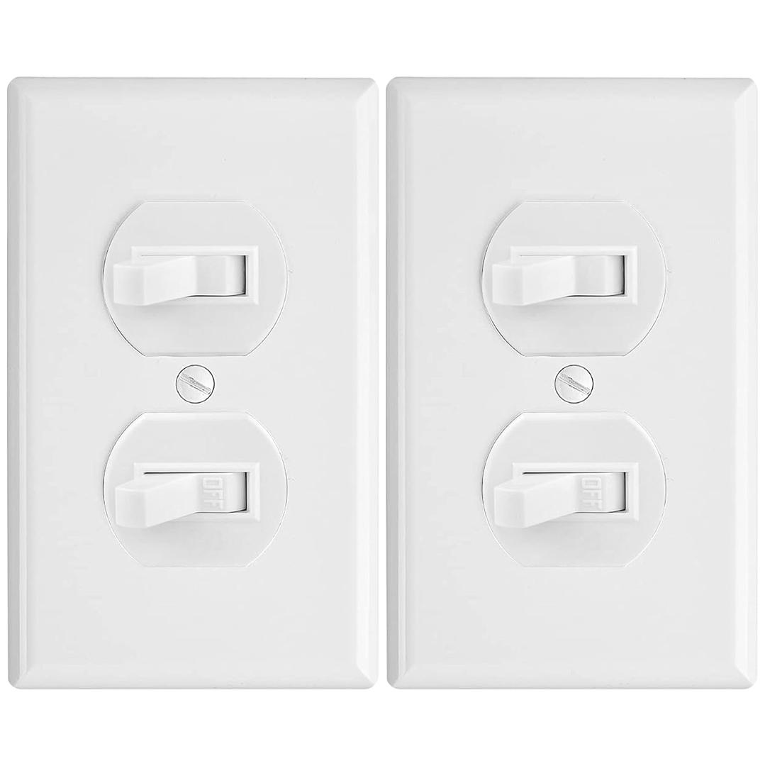 Faith White Double Light Switch (2-Pack) | Two Single-Pole Wall Light Switches in 1-Gang Fixture | 15-Amp Duplex Toggle Switches for Home Improvement | Grounding Screw & Matching Wall Plate Included