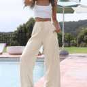 Women's Palazzo Pants Flowy High Waist Flowy Wide Leg Trousers with Pockets Cotton (Beige)