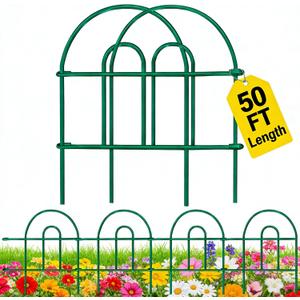 AMAGABELI 35 Panels 18in(H)50ft(L) Decorative Garden Fence No Dig Rustproof Metal Pre-Linking Fence Panels Garden Edging Border Animal Barrier Fencing for Flower Beds Yard Patio Outdoor Decor Green