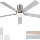 52 Inch Ceiling Fans with Lights and Remote,Flush Mount Brushed Nickel Ceiling Fan,6 Speed Reversible DC Motor, 3CCT Dimmable LED-Low Profile Design for Bedroom, Living room & Covered Outdoor