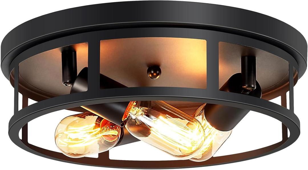Farmhouse Flush Mount Ceiling Lights,3-Light Black Hallway Light Fixtures,Rustic Flush Mount Ceiling Light Fixture for Kitchen Dining Room Entryway Hall,E26 Base