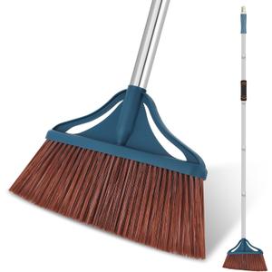 Outdoor Broom,Heavy-Duty Extra Long Handle Broom-58 inches,Large Commercial Angle Broom for Sweeping Indoor Kitchen Office Lobby Courtyard Garage