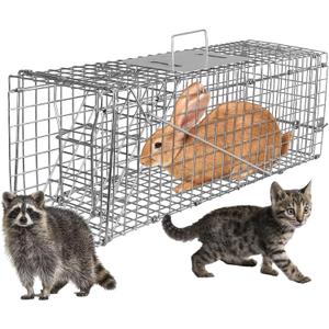 Humane Live Animal Cage Trap, 23.3x7.2x7.7 Inch Collapsible Live Animal Cage Trap Rabbits, Stray Cats, Raccoon, Mole, Squirrels Outdoor Small Animal Trap, Humane Catch & Release