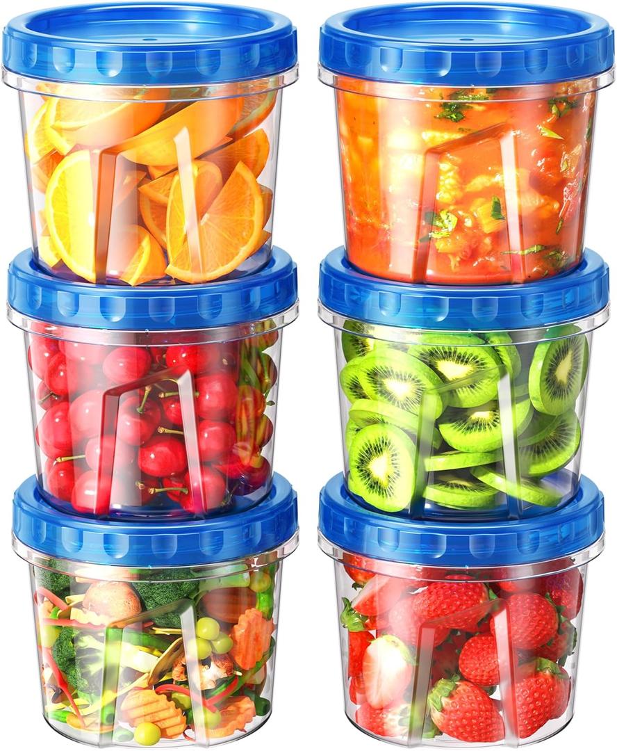 BiuLeon 6 Pack-24 oz Freezer Storage Containers, Plastic Food Storage Containers with Twist Top Lids, BPA Free and Reusable Soup Containers with Lids, Leakproof/Microwave/Dishwasher Safe